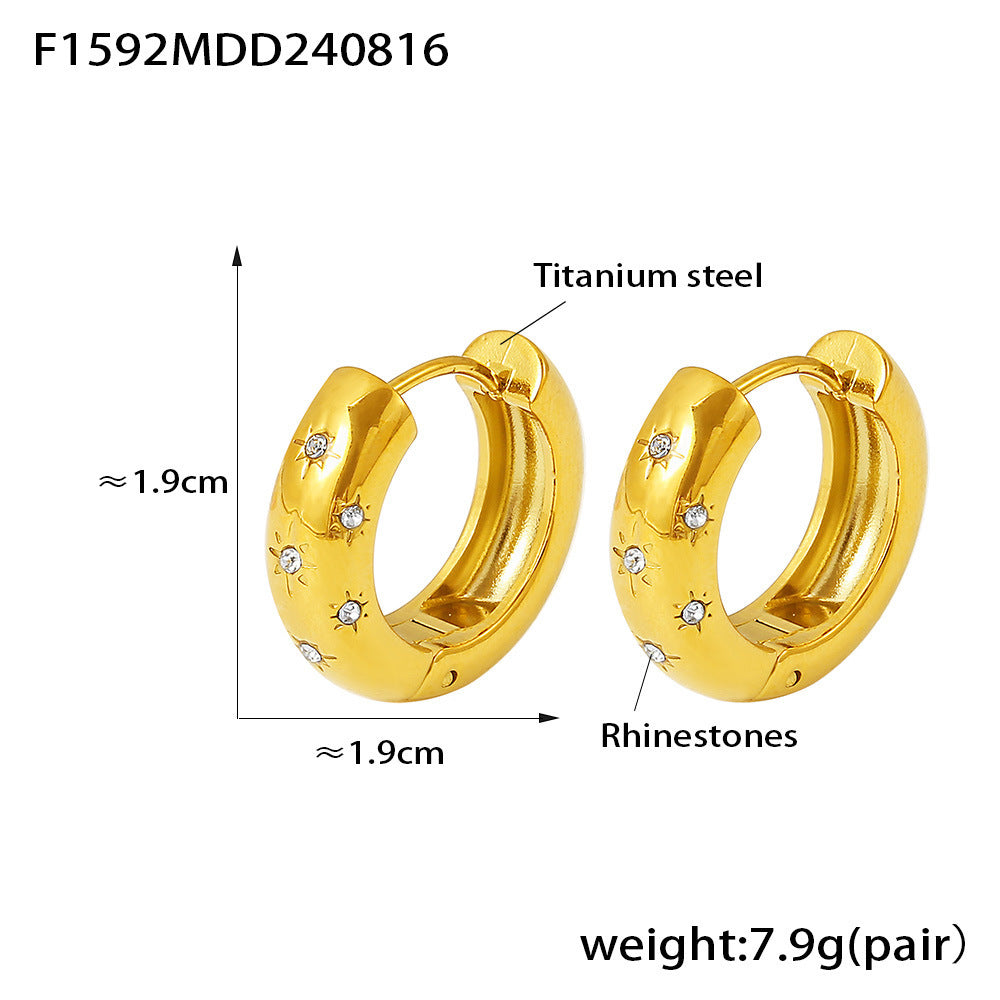 Wholesale Round eight-pointed star titanium steel earrings with 18K real gold earrings
